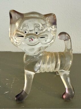 Vintage Lucite Clear Plastic Animal Figurines Cat - Kitchsy  Cat Art 1970s
